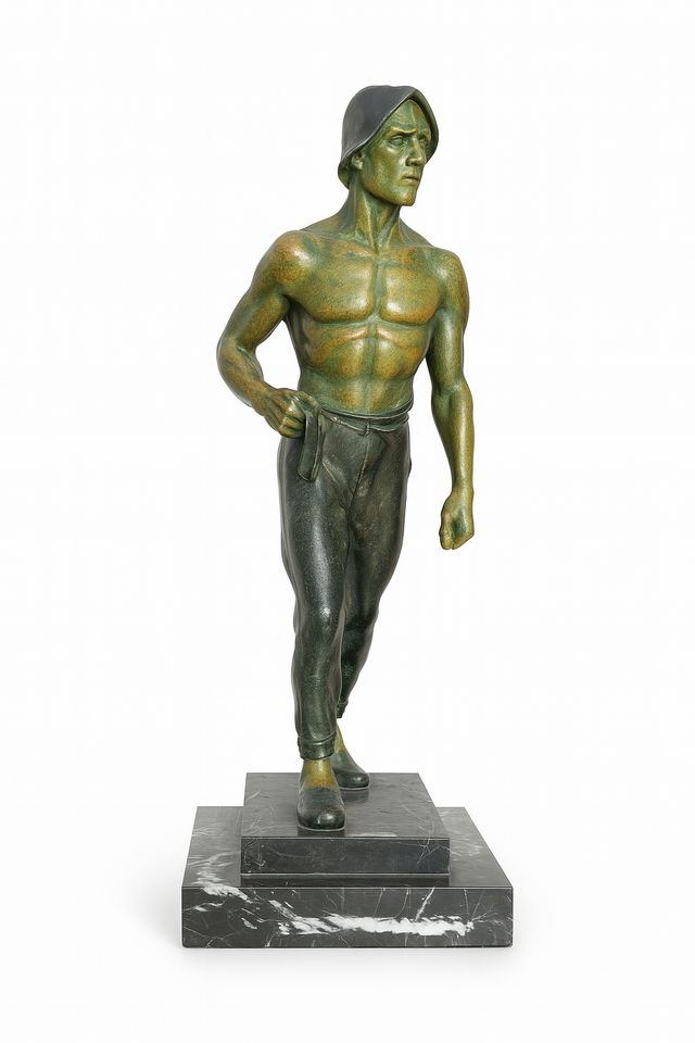 rare sculpture art déco en régule – le mineur