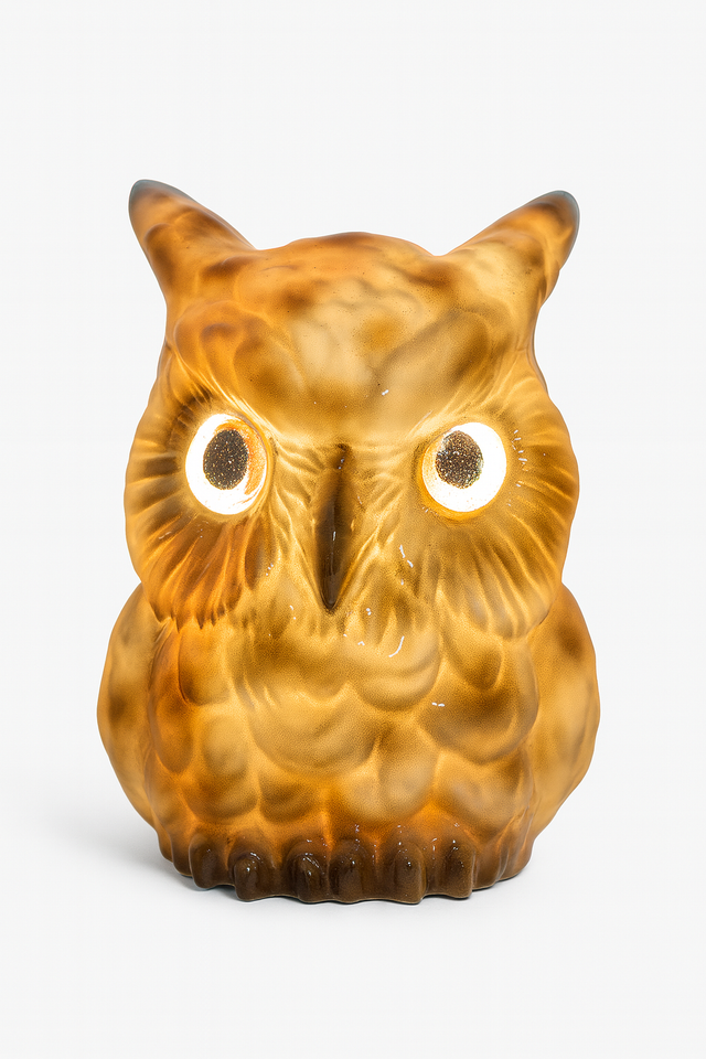 Veilleuse hibou en verre – lampe décorative vintage électrique