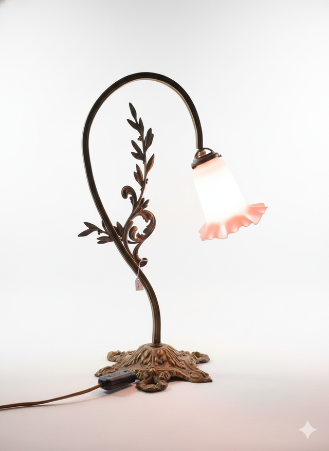Lampe Art Nouveau en bronze – tulipe en opaline rose – 50 cm