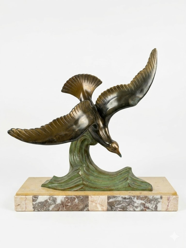 Sculpture "Mouette en plein vol" - Régule sur socle en marbre, 1930