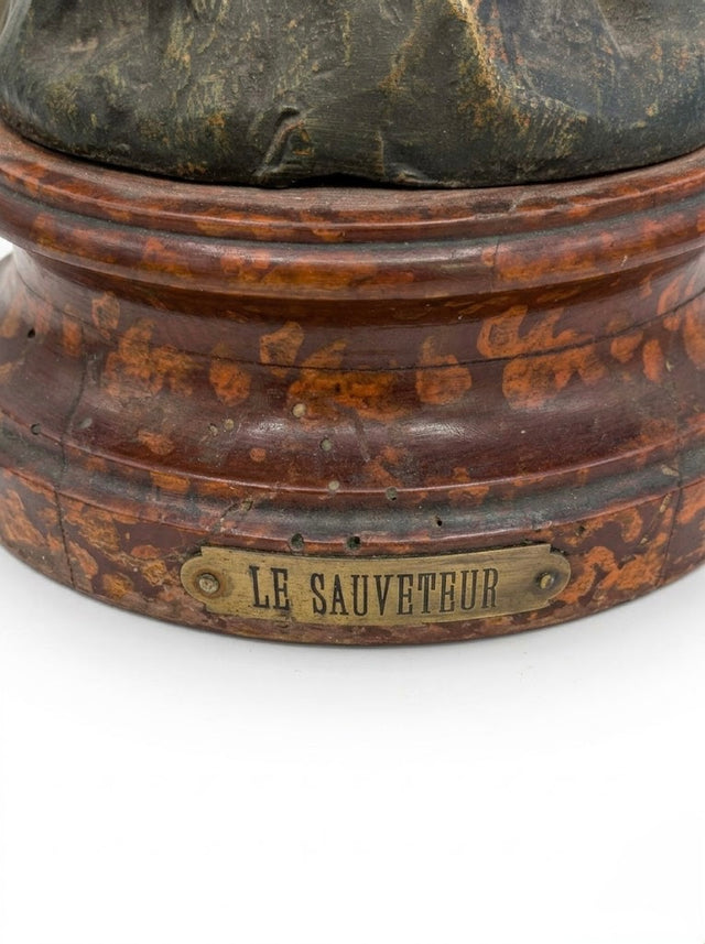 Sculpture ancienne « Le Sauveteur » par Mestais – Régule à patine d'origine – Fin XIXe siècle