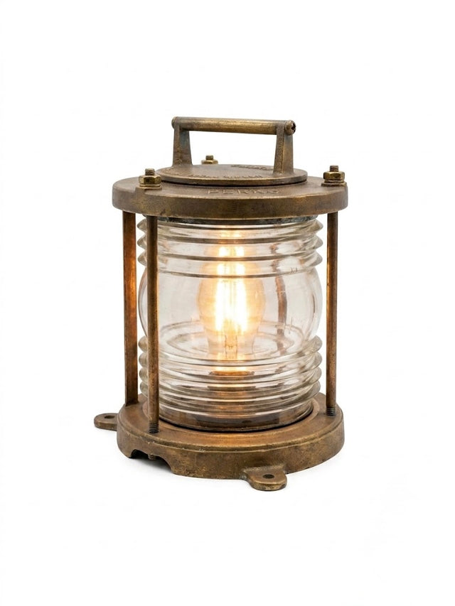 Rare fanal de marine & feu de navigation – PERKO / PAULUHN Modèle 13145 – Laiton massif & verre de Fresnel