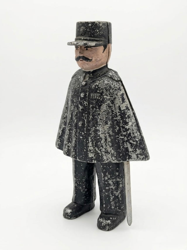 Rare tirelire vintage en fonte d'aluminium "Policier" – Années 1970