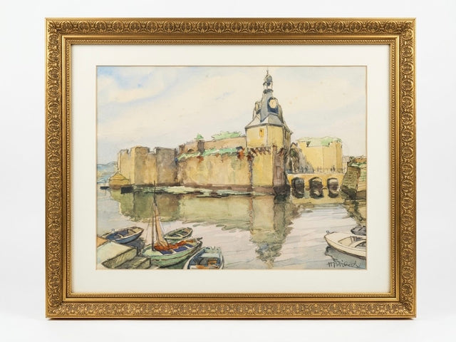 Aquarelle "Le port de Concarneau" - Henri Miloch, Bretagne, XXᵉ siècle, 44 x 36 cm